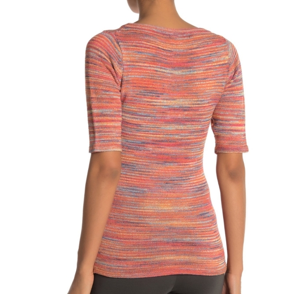 Vertigo Top Space Dye Multicolor Knit Elbow Length Sleeve Round Neck S NWT - Picture 6 of 12